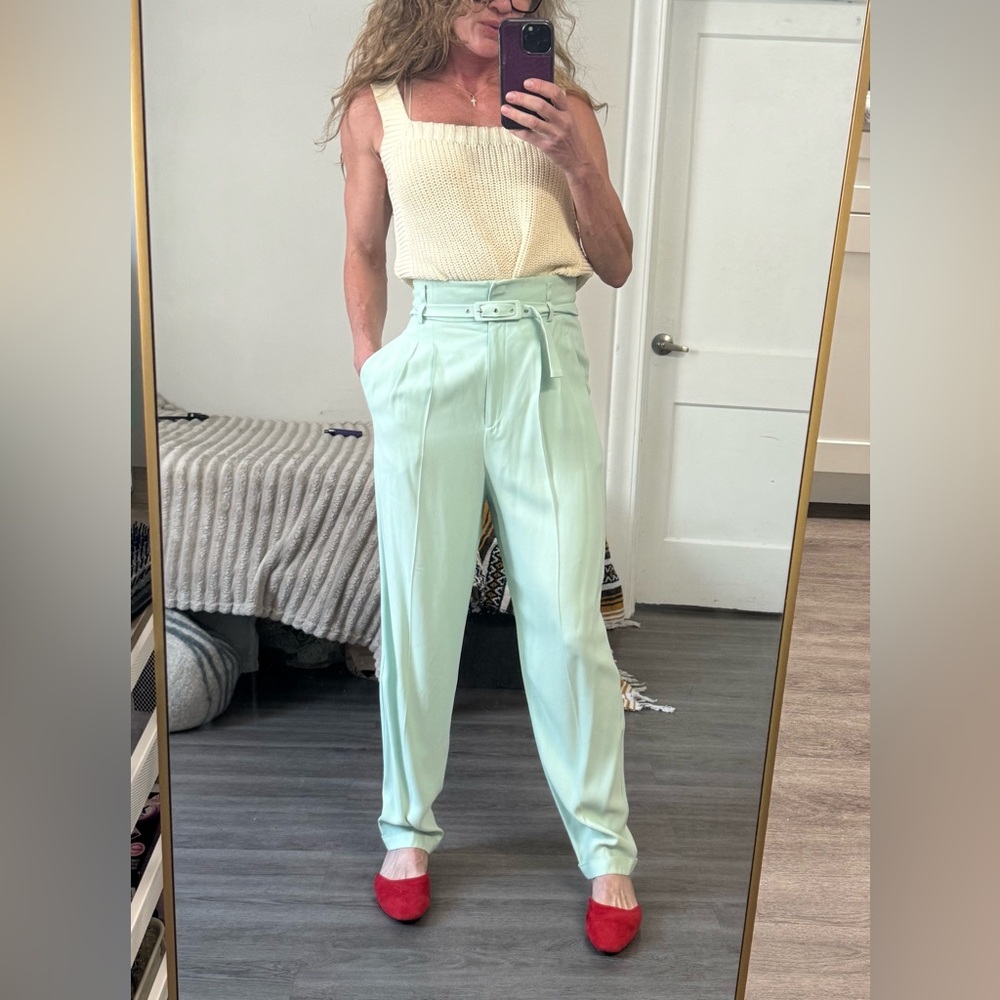 Antonio Marras High-Waisted Mint Green Wide-Leg Pants with Belt – Size 42  US 6